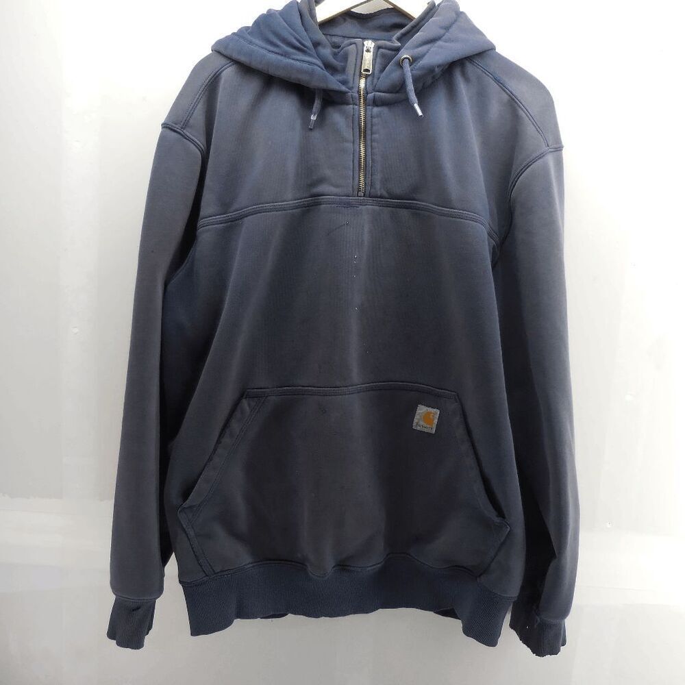 Carhartt 1/4 Zip Hoodie Men’s XL Faded Blue Patina Workwear Distressed 100617